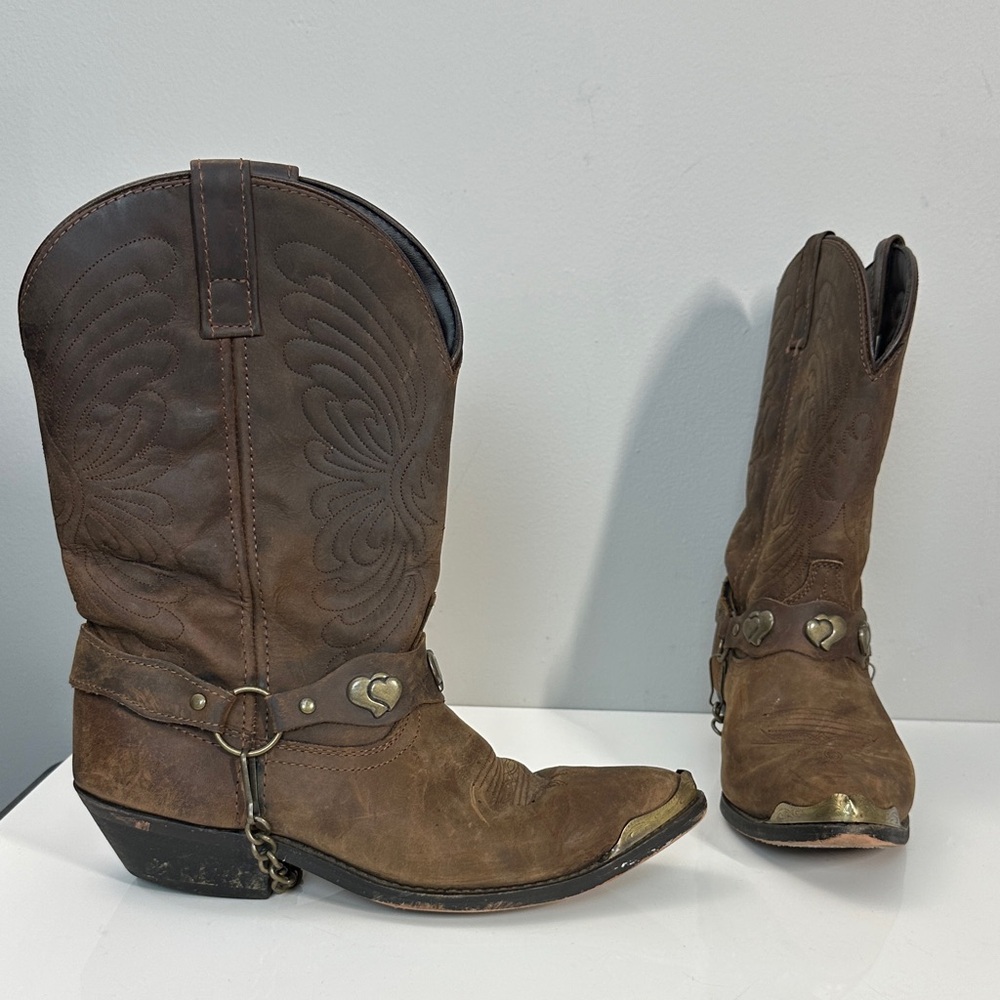 Masterson Women’s J Toe Western Leather Cowgirl Harness Hearts Size 10W